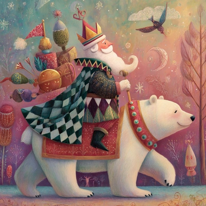 Whimsical King on Polar Bear