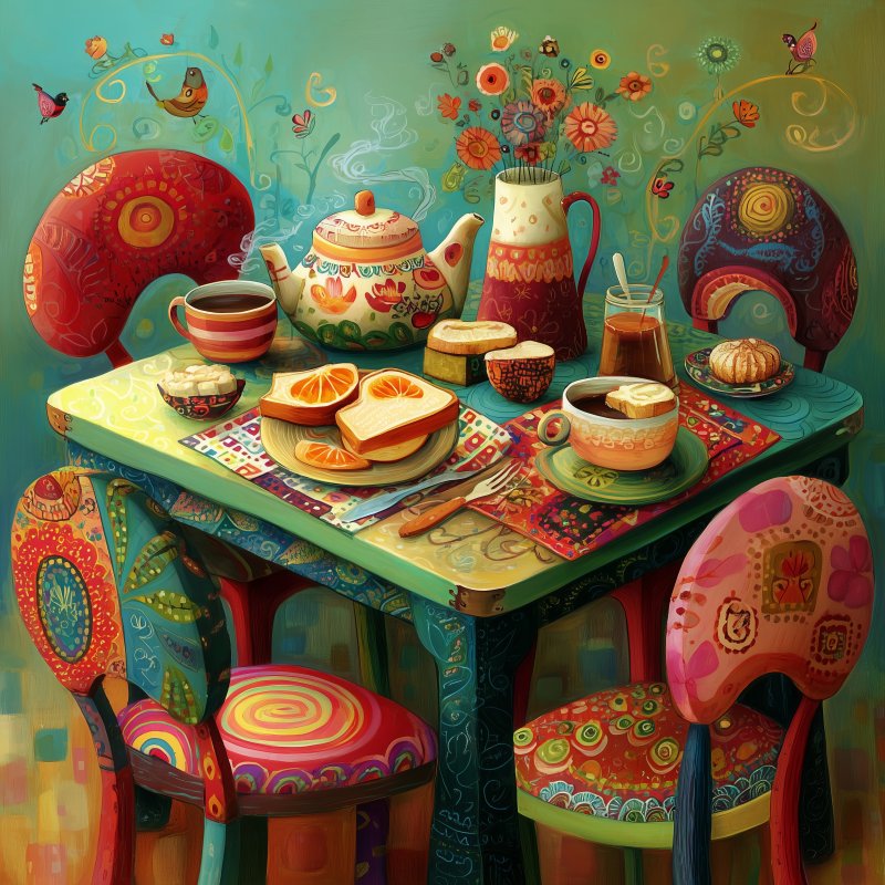 Colorful Tea Table Scene