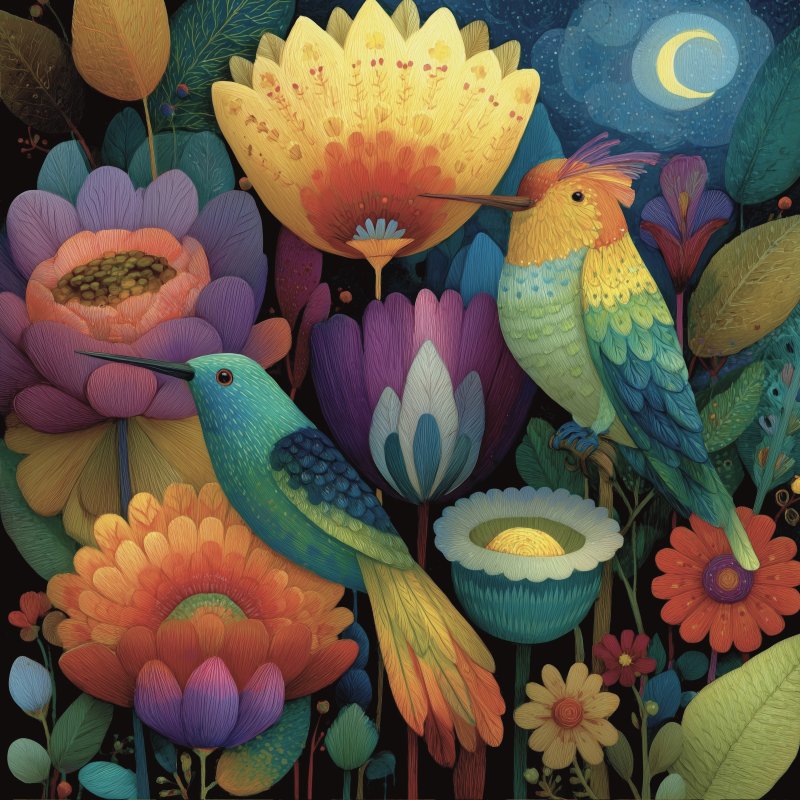 Vibrant Bird and Flower Art