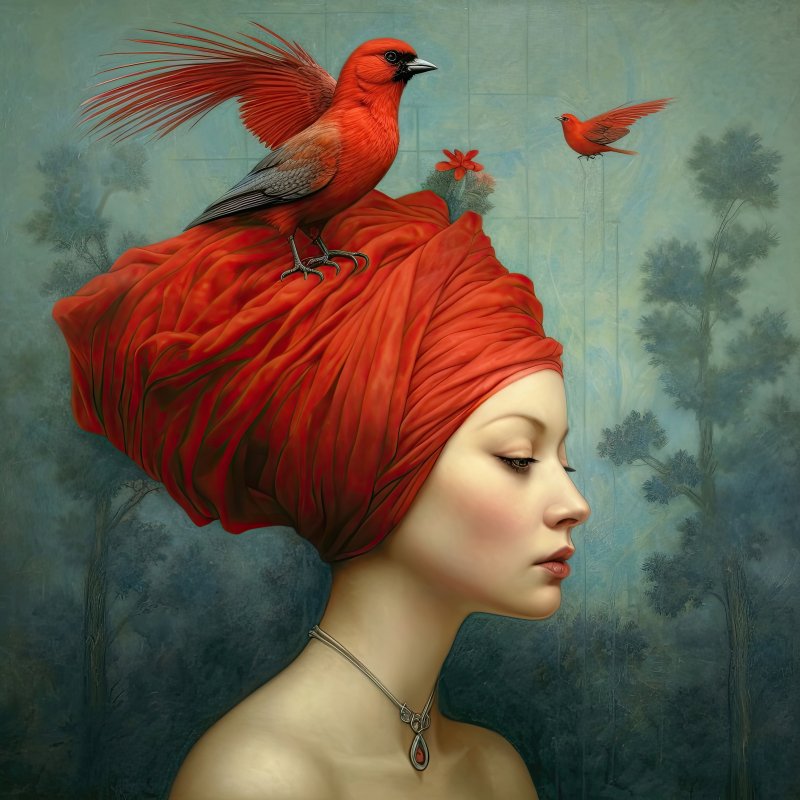 Red Bird and Woman