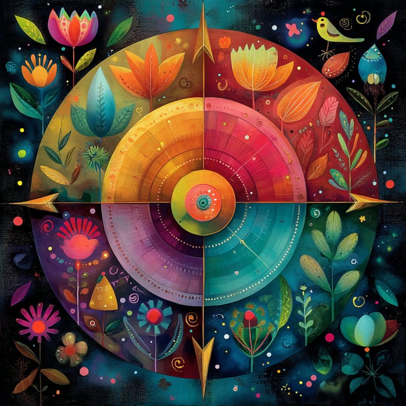 Colorful Floral Compass